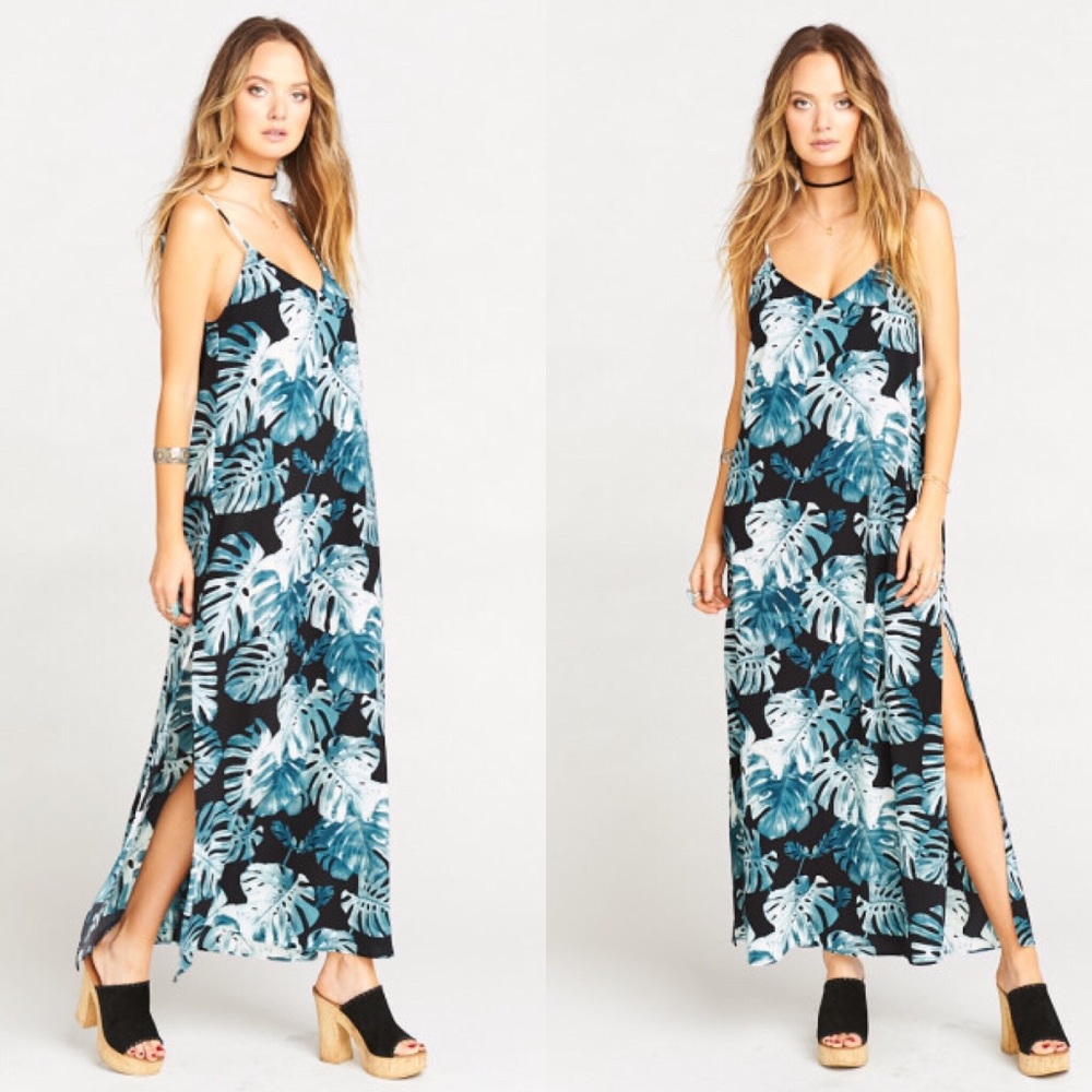 Angie slip dress - teal palm stretch